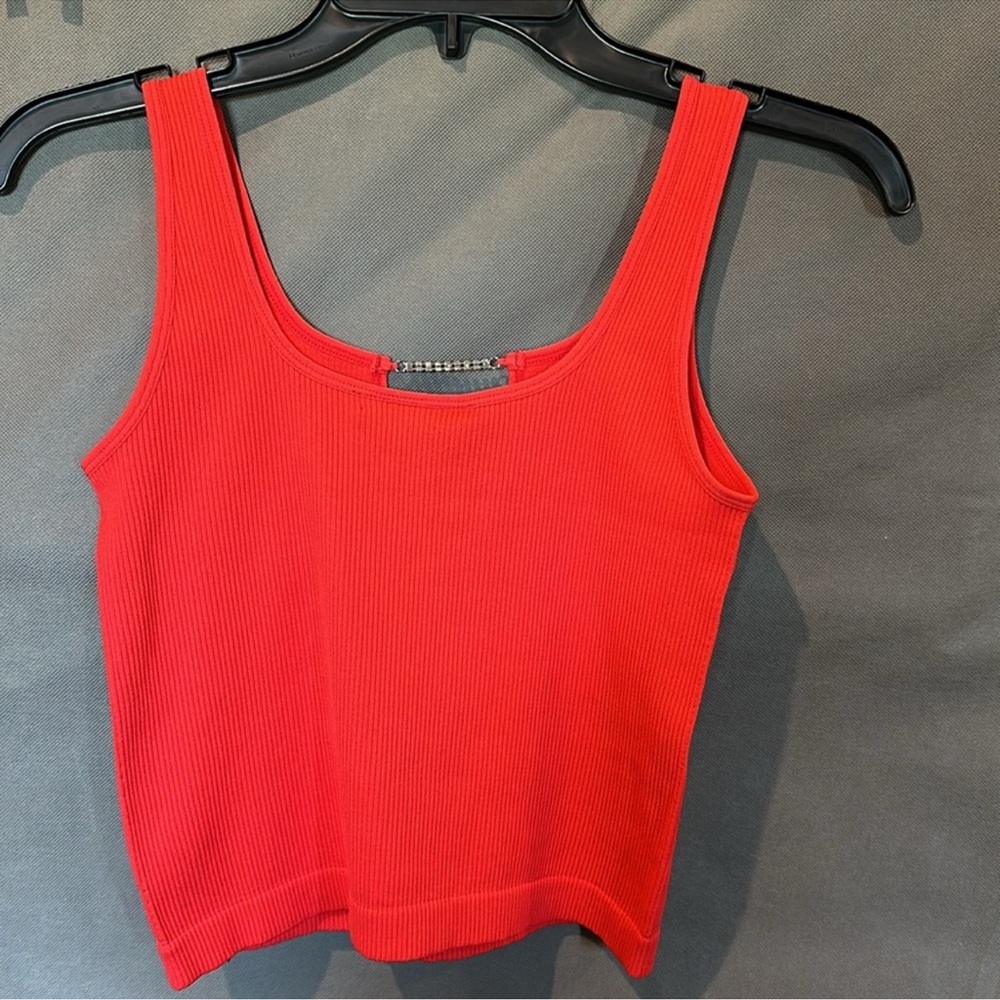 Red Ribbed Tank Top with Rhinestones - Picture 4 of 4